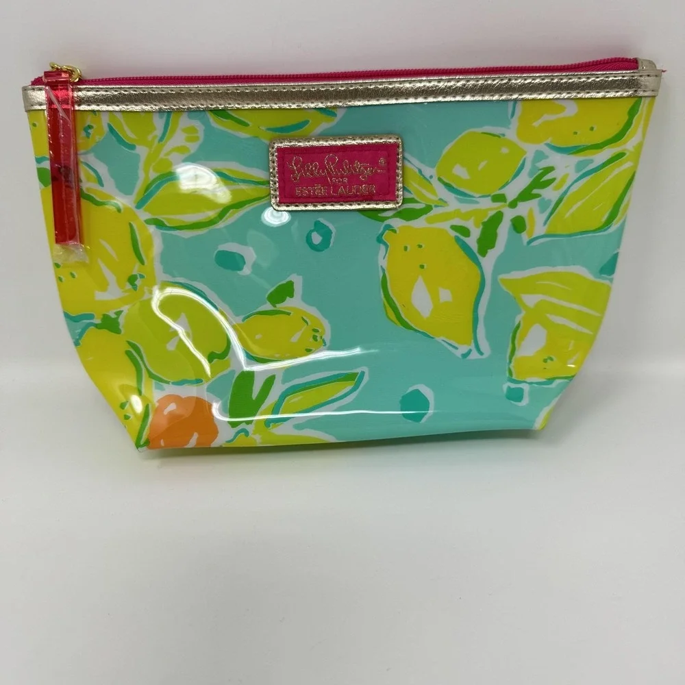 Lilly‎ Pulitzer Estee Lauder Citrus Cosmetic Bag Aqua Pink Travel Toiletry Pouch